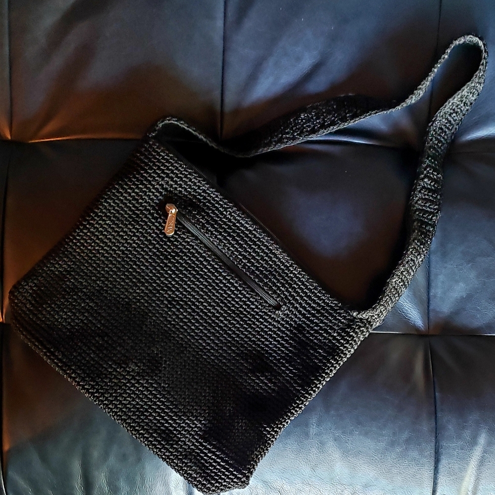 THE SAK Black Woven Crochet Shoulder Bag Purse with Single Carry Strap VTG